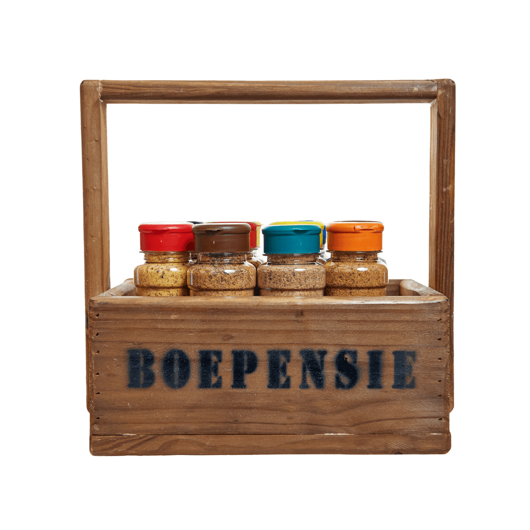 Boepensie Big Wooden Holder with 10 x 200ml Spices