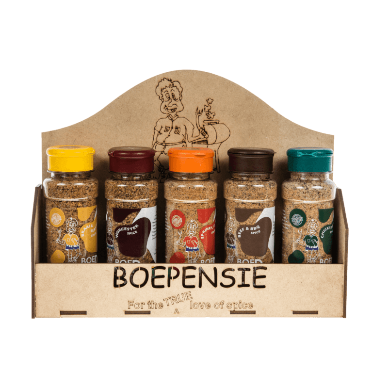 Boepensie Small Wooden Rack with 5 x 200ml Spices