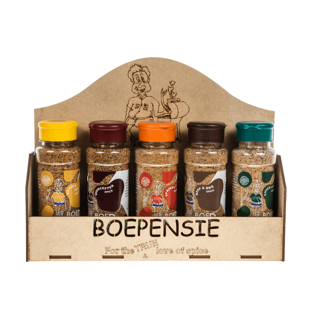 Boepensie Small Wooden Rack with 5 x 200ml Spices