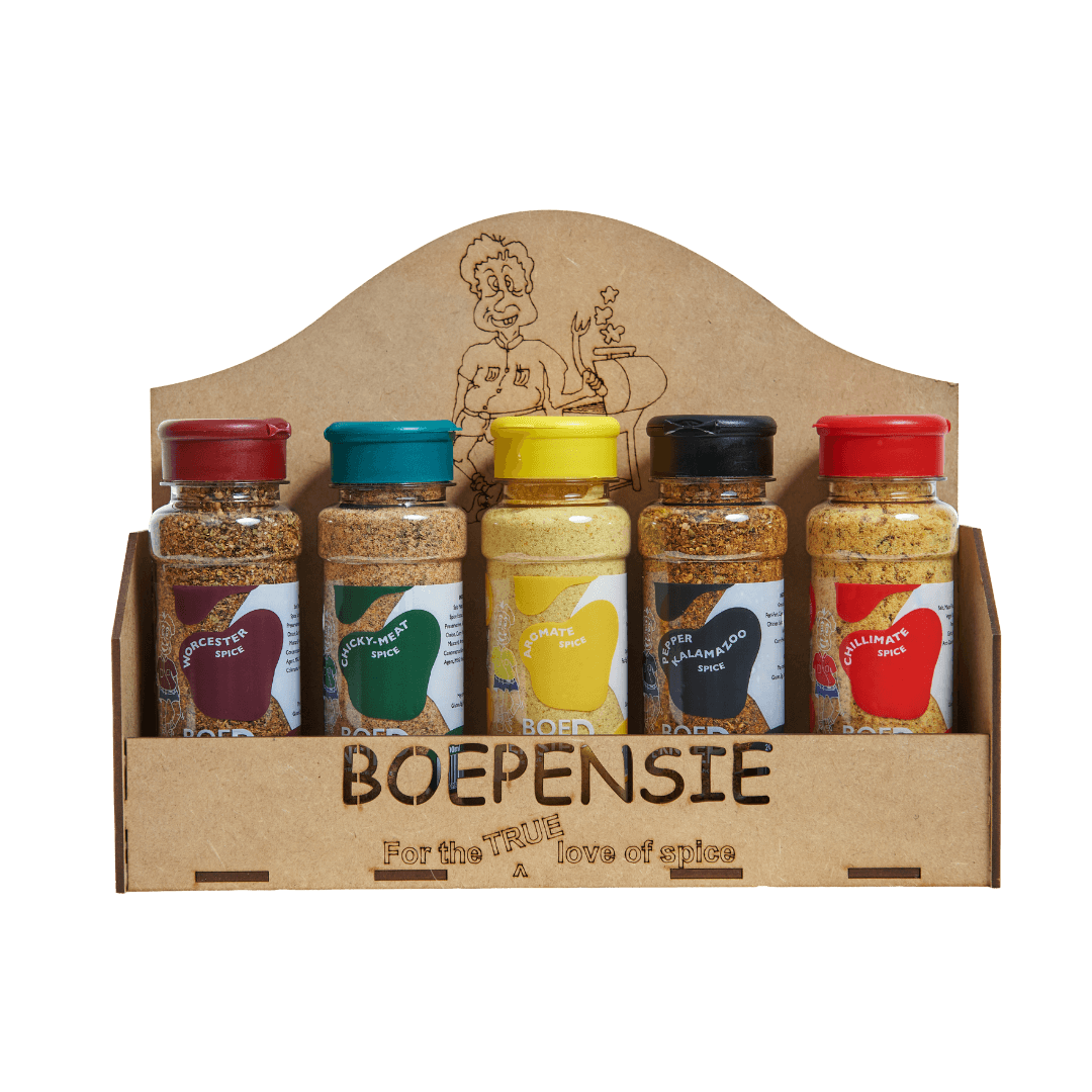 Boepensie Small Wooden Rack with 5 x 200ml Spices - Image 2