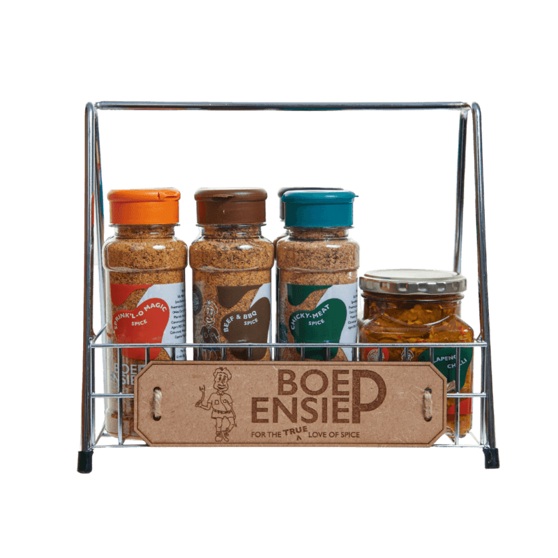Boepensie Steel Rack with 6 x 200ml Spices and Jalapeno
