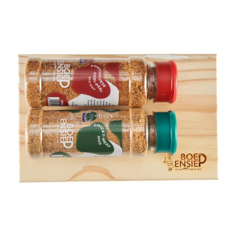 Square Wood Board with 2 x 200ml Spices
