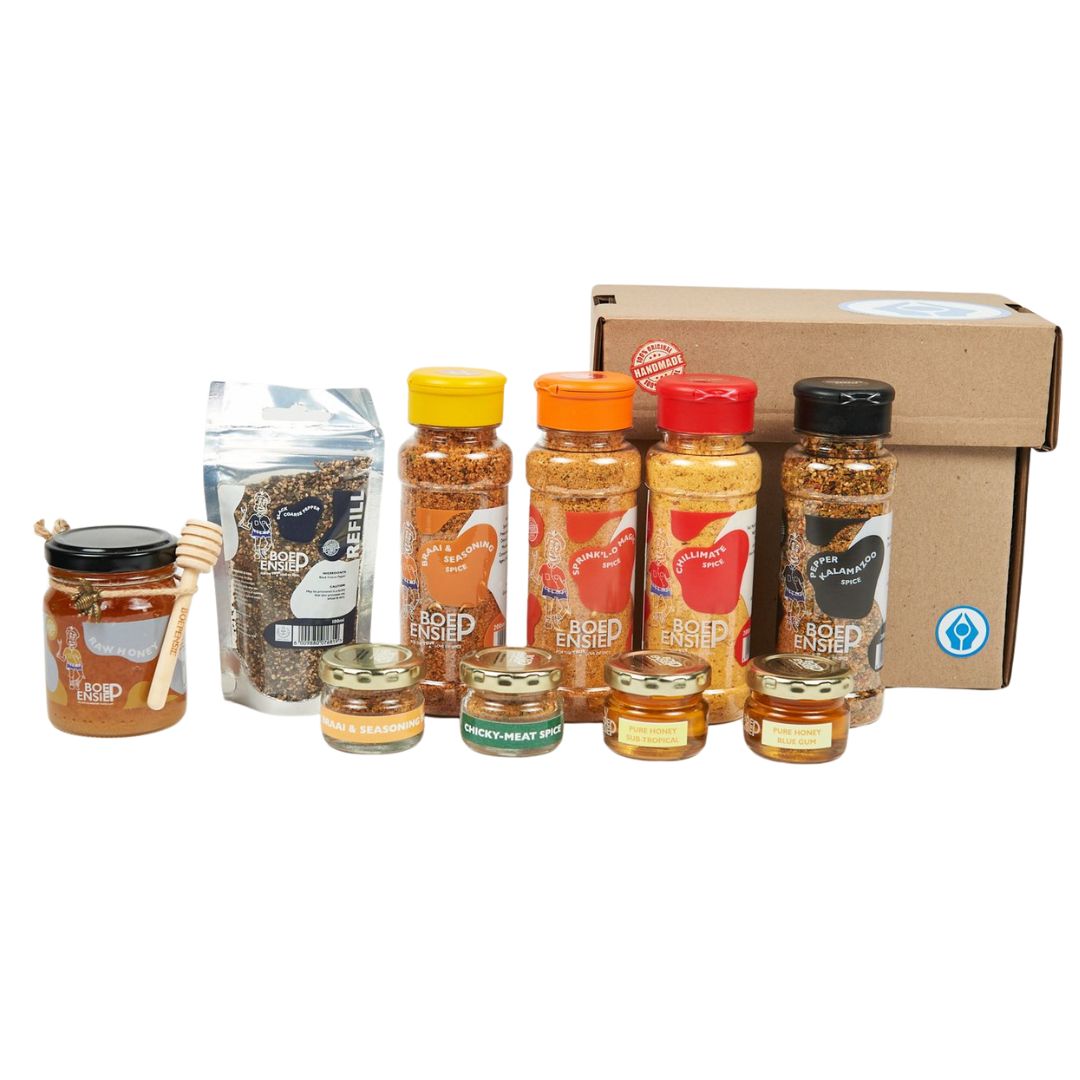 Gift box with 4 200ml spices, 100ml Refill, 125ml Honey and 4x 28ml Honey testers